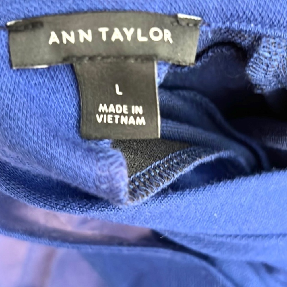 Ann Taylor, Cobalt Blue Knit Swing Dress Mock Neck Back Bow Long Sleeve Size L - Picture 5 of 11